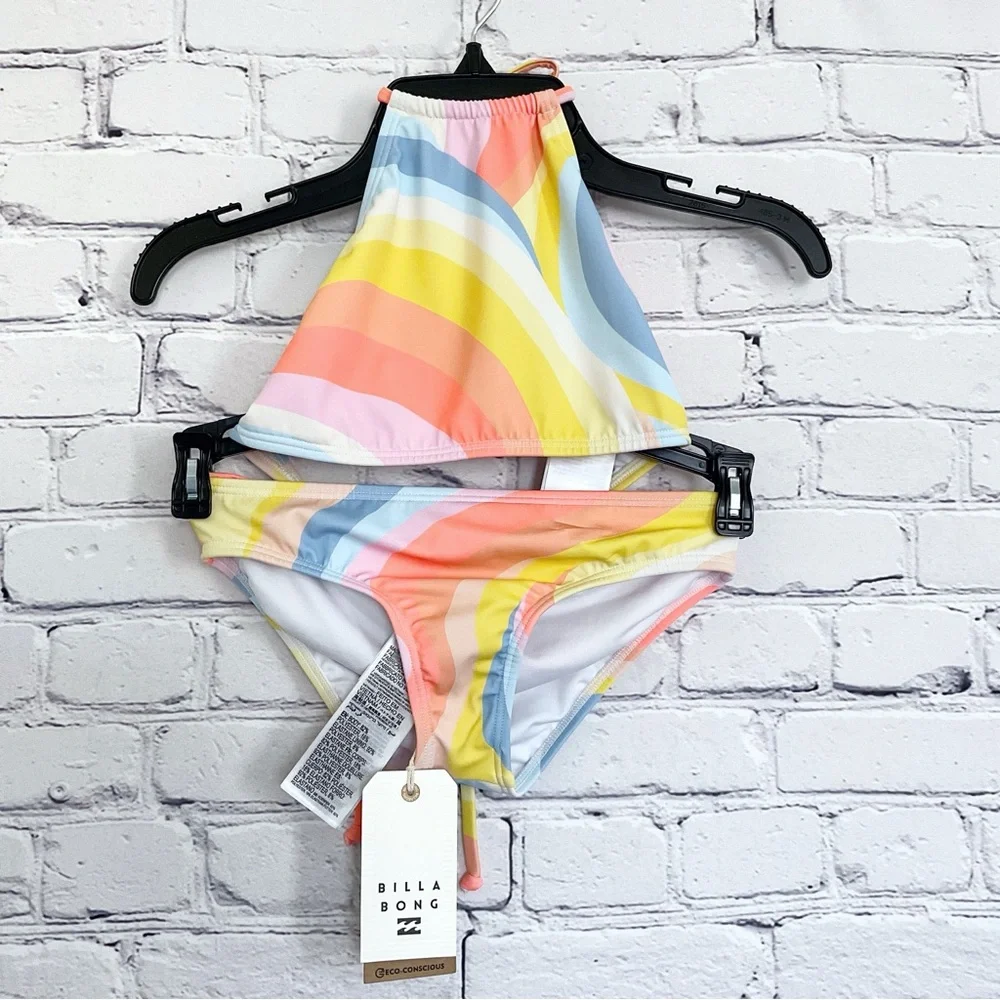 New Girls Billabong Groovy Road High Neck Bikini Size 10